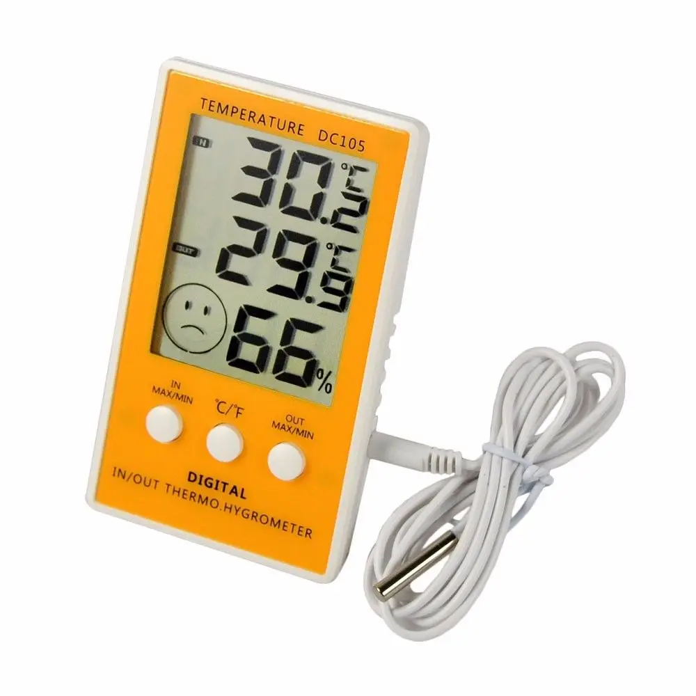 Outdoor Indoor Room Home Digital LCD Humidity Hygrometer Digitale Thermometer Meter Temperature Probe Cable Cord Sensor Gauge