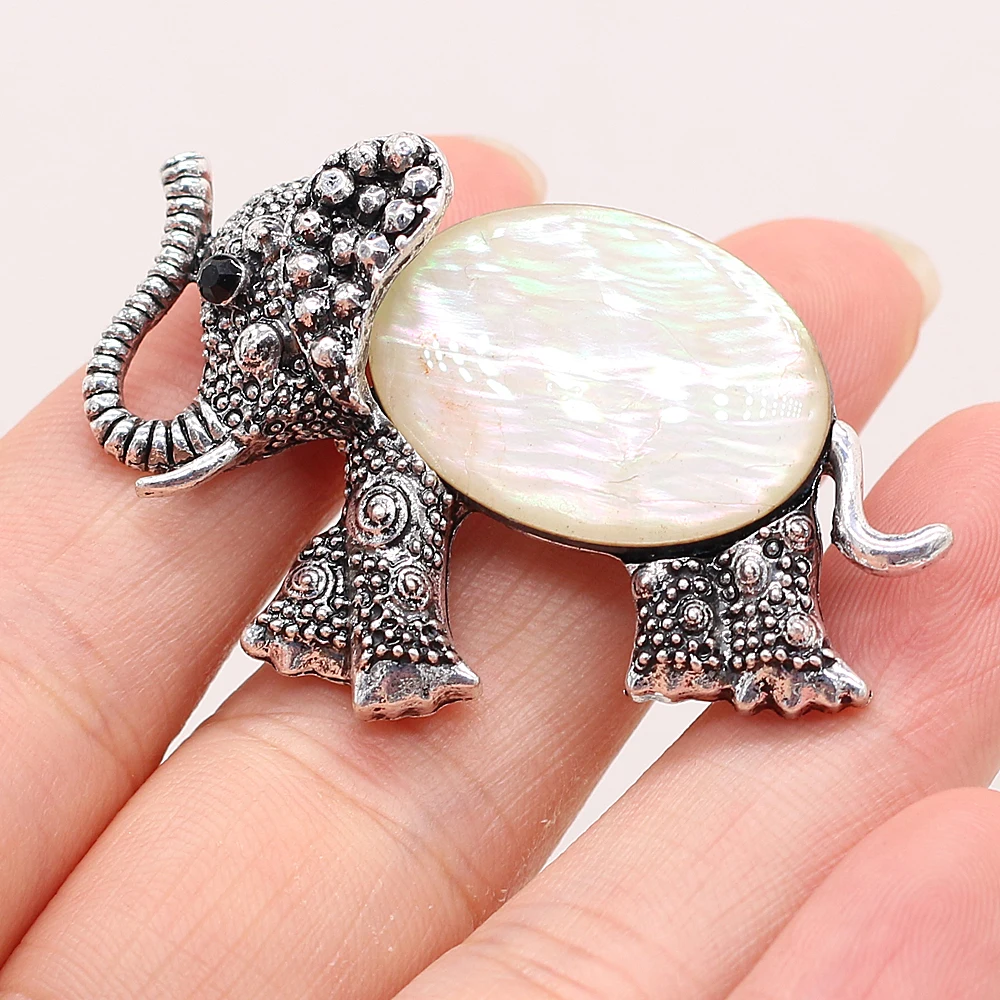 Natural Stone Metal Alloy Brooches Cute Elephant Alloy Pins for Wedding Banquet Office Jewelry Accessories