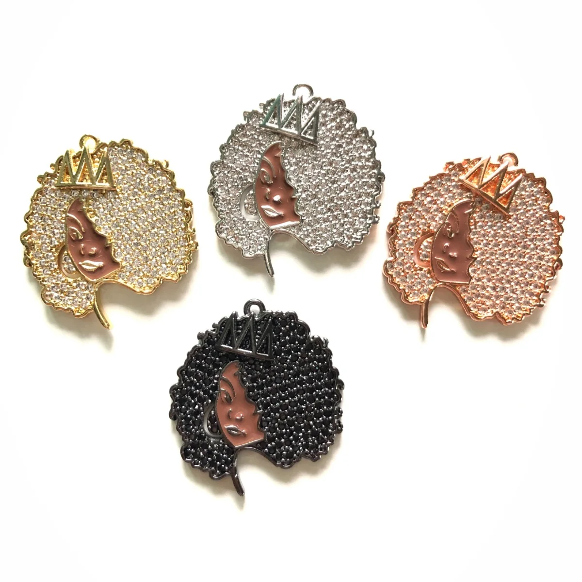 5pcs Afro Black Queen Charm Pendant for Women Bracelet Necklace Making Rhinestone Paved Gold-Plated Jewelry DIY Accessory Supply