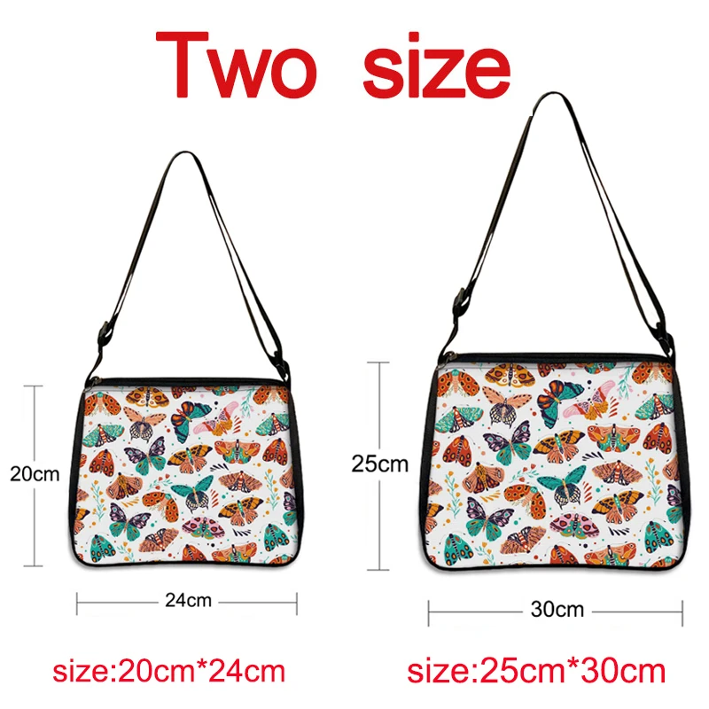 Cute Butterfly Print Canvas Shoulder Bag Women Handbags Girls Underarm Clutch Bags Casual Adjustable Crossbody Bag Gift