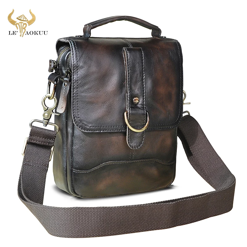 

Natural Leather Male Vintage Coffee Design School Shoulder Messenger Crossbody bag College Tote Mochila Satchel bag Men 143