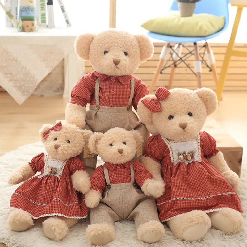 

Nice 45cm 2pcs/Set Couple Teddy Bear Plush Toys Kawaii Stuffed Doll With Plaid Clothe Best Birthday Gift Christmas for Boy Girls