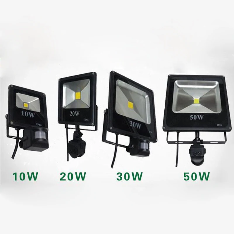 

(20pcs/lot) 50W 30W 20W 10W DC 12V 24v AC 110V 220V LED Flood Light Ourdoor Square Lamp PIR Motion Sensor Induction