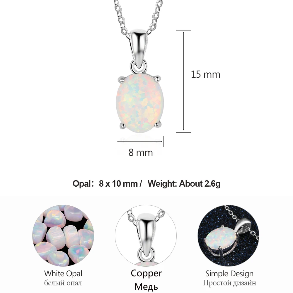 Silver Color Pendant Necklace Choker Created Oval White Pink Blue Opal Women\'s Neck Chain Necklace Birthday Fashion Jewelry Gift