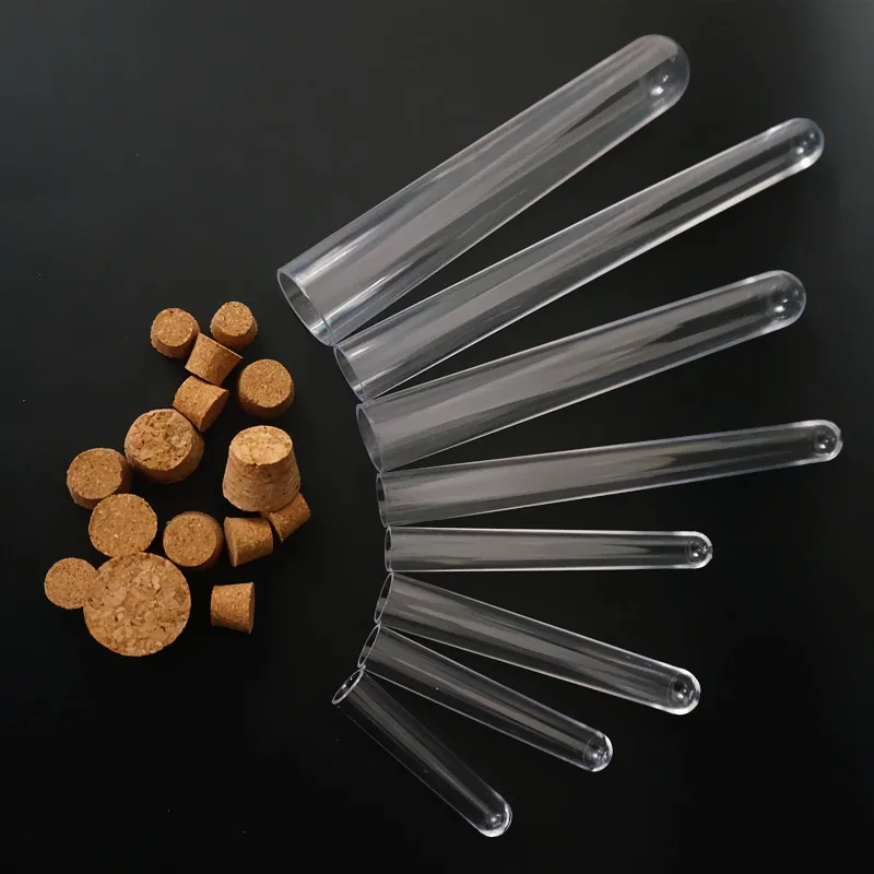 All Size Transparent Plastic Test Tube With Cork Stopper U-shape Bottom Laboratory Or Wedding Favours Spice Tube