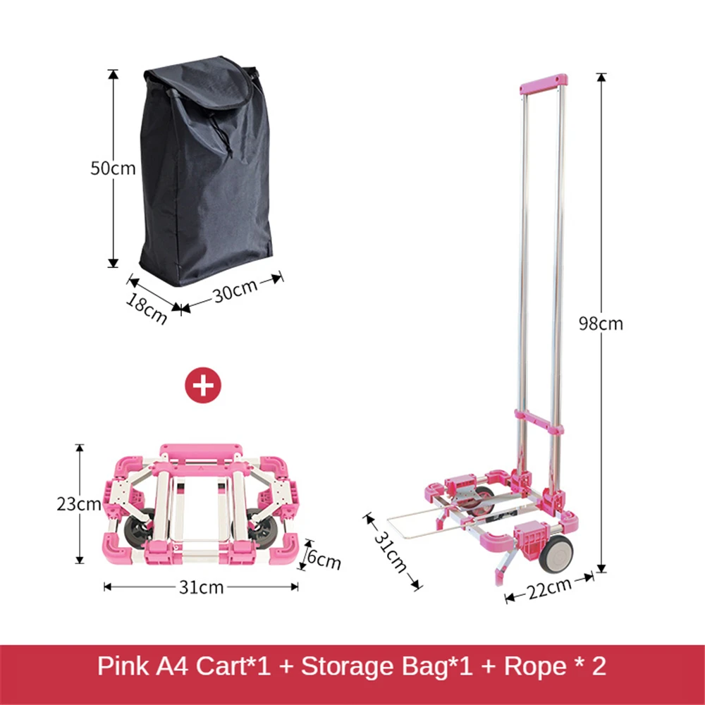 A4 PaperSize Large Luggage Cart with Wheels Folding Hand Truck Compact and Lightweight Utility Stainless Steel Cart