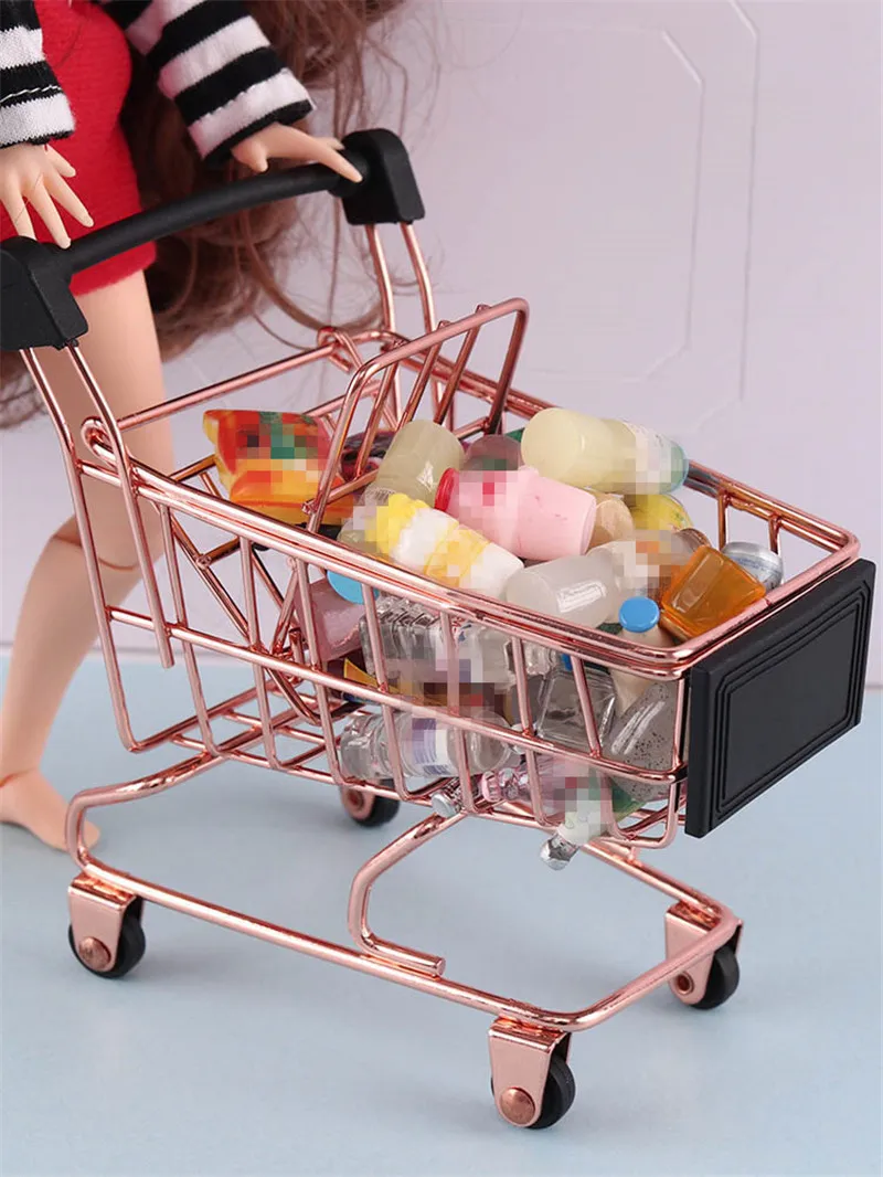 Blythes Doll Accessories fit in 1/6 size and OB11 1/12  fashion cute mini model supermarket shopping cart gold pink blue etc