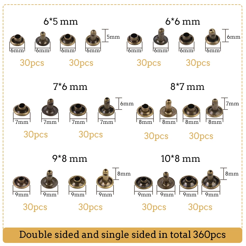 LMDZ 360PCS boxed Metal Double-sided Rivets Studs Round Rivet Buckle Specifications Round Rivets for Leather Bag Belt Clothing