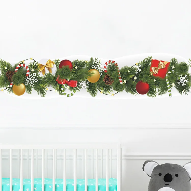 Weihnachten Kiefer Zweig Taille Linie Wand Aufkleber Wohnzimmer Sockelleiste Dekoration Neujahr Tapete Wohnkultur Fußleiste Aufkleber – Detail 5