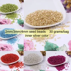 30grams/bag 2mm*2000pcs/3mm*1000pcs/4mm*330pcs Glass Seed Beads Inner Silver Color Jewelry Earrings Necklace Bracelet DIY Making