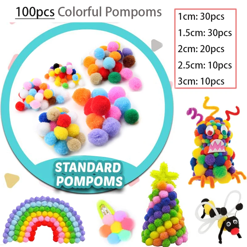 Warna-warni Pipa Pembersih Kerajinan Kit Boneka Es Loli Tongkat Pompom Stiker DIY Perlengkapan Seni Anak-anak Anak-anak Montessori Mainan Pendidikan