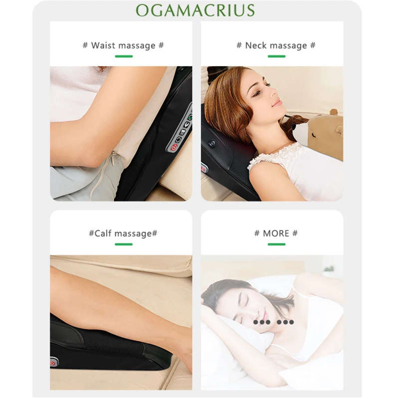 Ogamacrius Multifunction Massage Pillow Neck Shoulder Back Full Body Black  Electric Healthy Home Car Shiatsu Massager