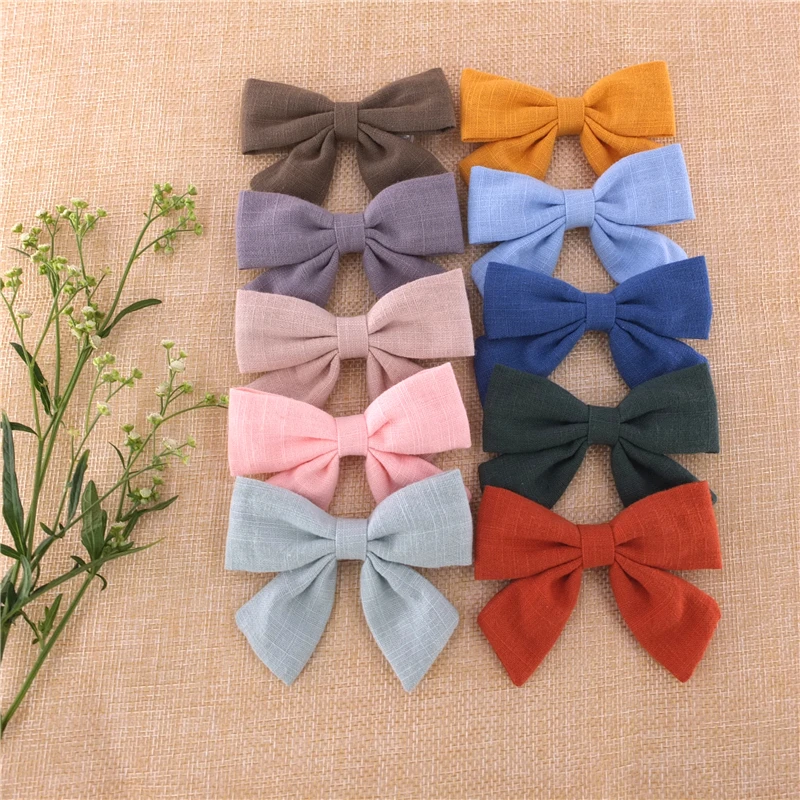 2 PCS Fully Wrapped Hair Clips Sailor Bows Baby Girls Cotton Linen Hair Bows Barrettes Toddler Kids Hairbow Hairgrips Headwear