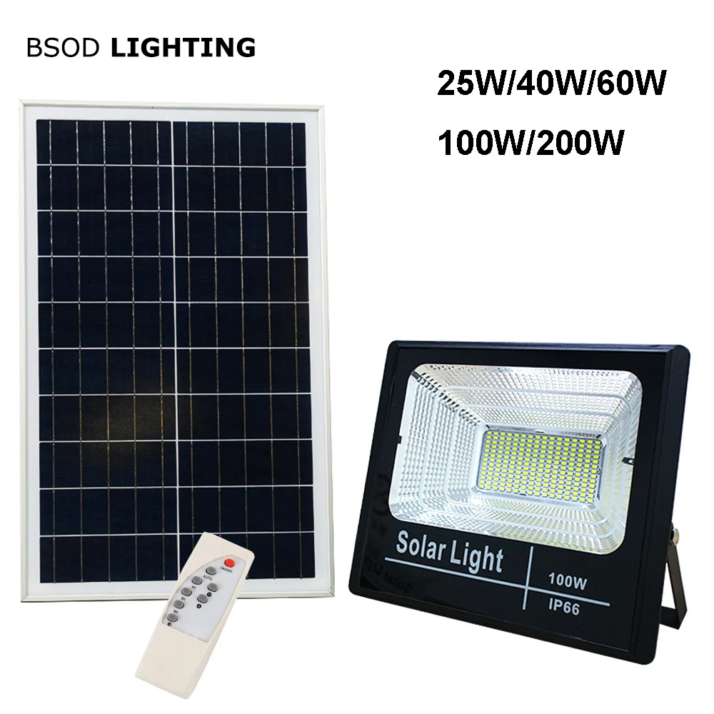 LED Solar Lights Outdoor Flood Lamp Sun Powered 25W 40W 60W 100W 200W BSOD Spotlight White Lighting for Garden Street Garage