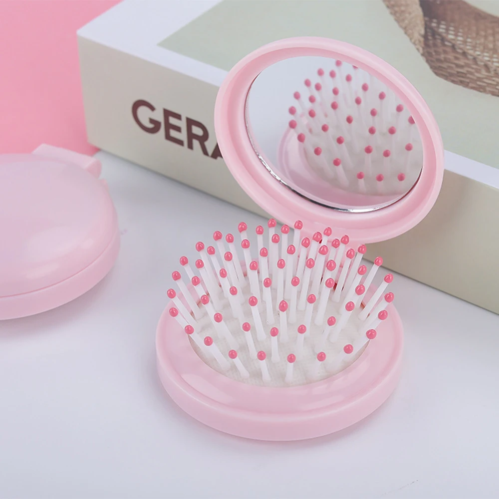 Pocket Size Folding Air Bag Comb With Mirror Compact Portable Travel Small Hair Brush Cosmetic Mirror Head Massager Comb Brush