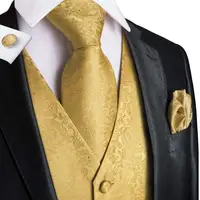 Hi-Tie nuevo traje para hombre chalecos corbata pañuelo gemelos conjunto de seda ajustado chaleco masculino Jacquard sin mangas chaqueta de cintura