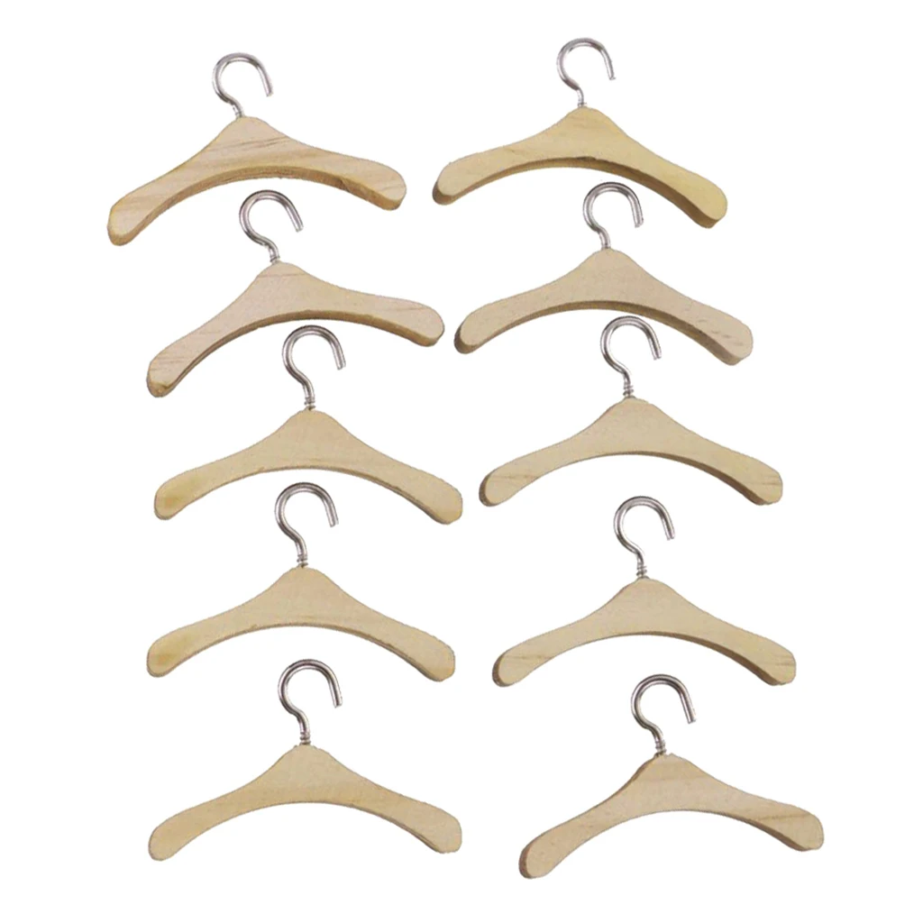 Dolls Natural Wooden Hangers Coat Dress Hangers for BJD SD1/3 SD1/4 SD1/6 Uncle Dolls Set of 10