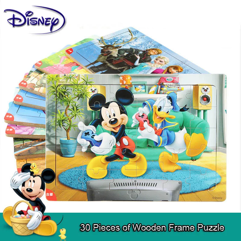 Disney Puzzle 30 Piece Princess Frozen Mickey Wooden Box Puzzle Early Education Children Bottom Box Puzzle Toys For Children