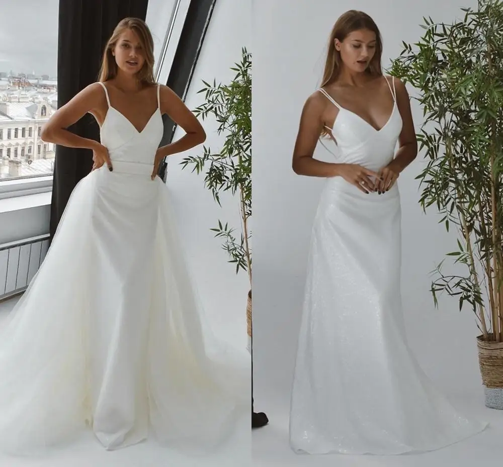 Vestidos de casamento com saia removível sereia querida cinta de espaguete vestidos de noiva trem saperate elegante sem costas lindo