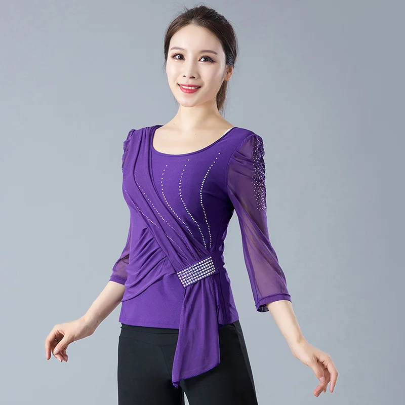 Neue Frauen Walzer Ballsaal Dance Tops Frauen Erwachsene Moderne Standard Tango Latin Dancewear Leistung Blusen Nahen Sleeve