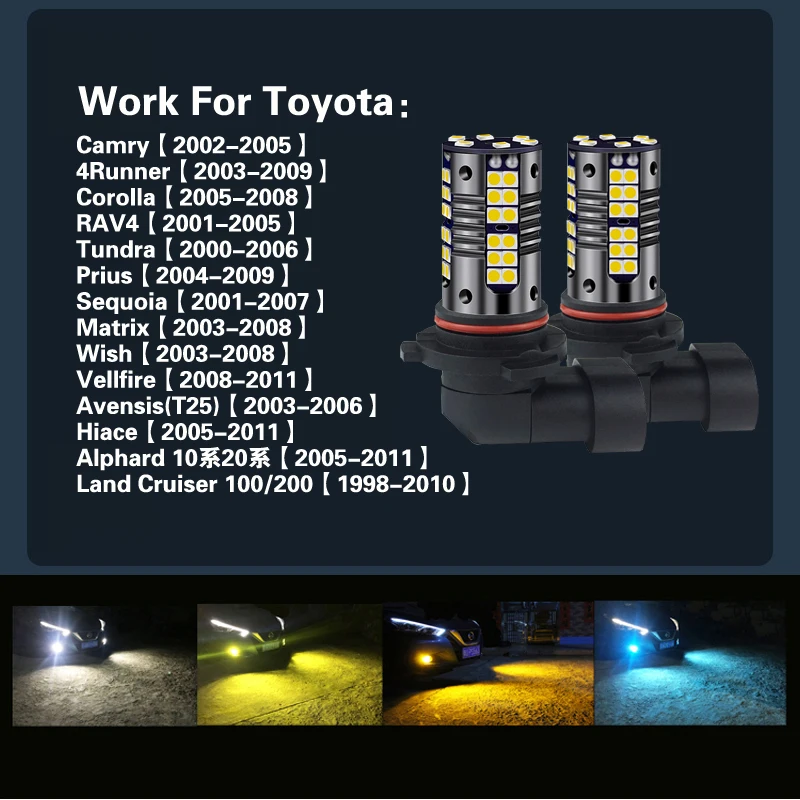 2pcs LED Fog Light Blub 9006 HB4 Lamp For Toyota Camry 4Runner Corolla RAV4 Tundra Wish Hiace Alphard 10 20 Land Cruiser 100 200