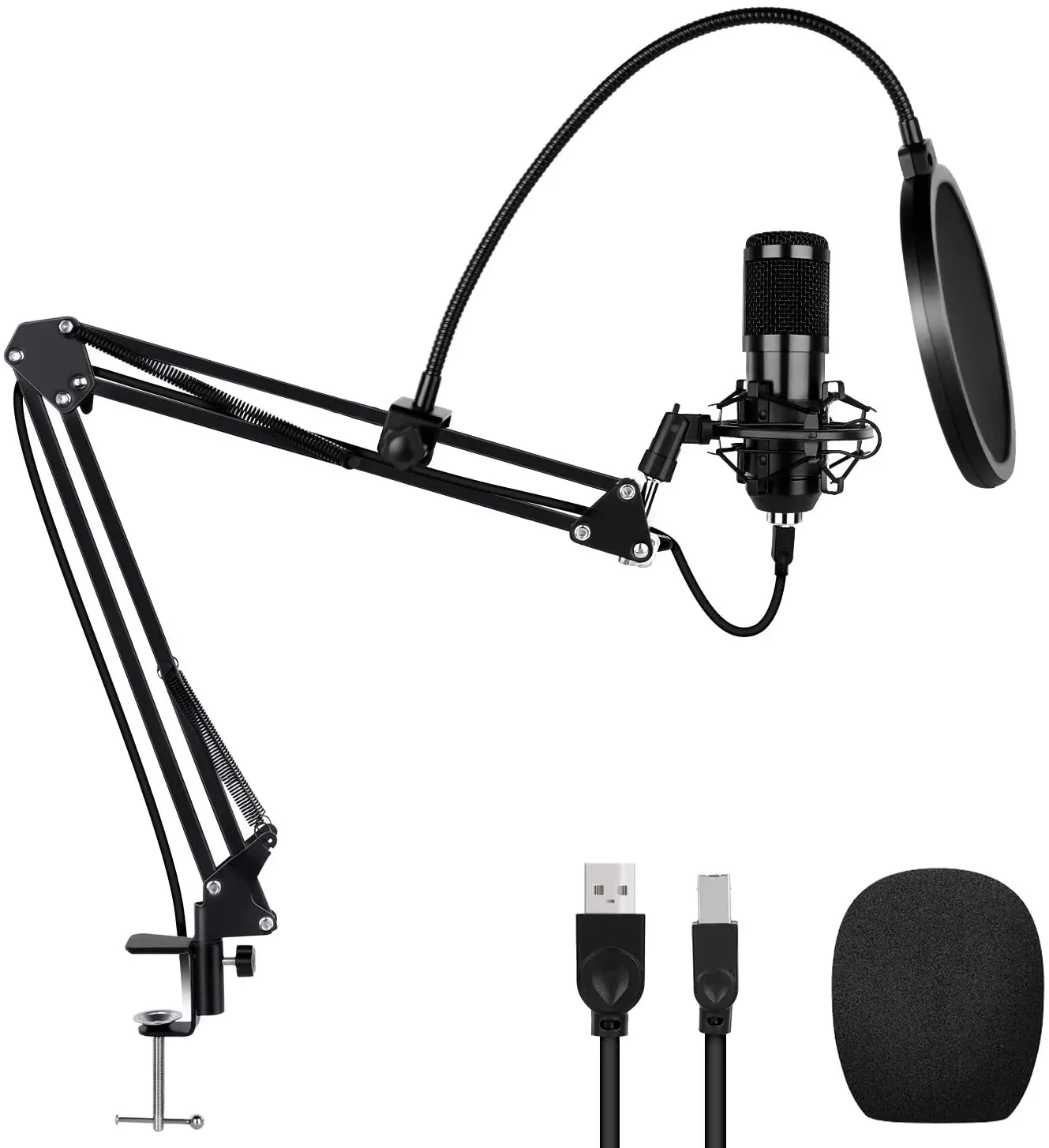 USB Condenser Microphone Kit with Suspension Boom Arm Stand and Pop Filter, Profession Sound Chipset 192kHZ/24bit Plug&Play