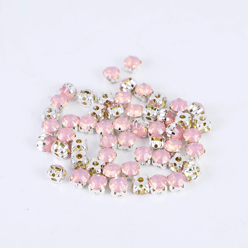 6mm100pcs Mix Colors Opal White/Pink/Green/Blue Rhinestones With Sliver Claw Resin Sew On Rhinestones For Garments Accessories