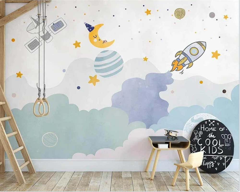 

Beibehang papel de parede на заказ новые скандинавские ручная роспись Вселенная звездная планета мультфильм детские фоновые обои