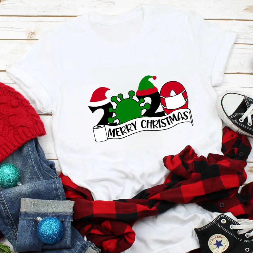 

2020 Merry Christmas T Shirt Quarantine Christmas 100%Cotton Funny Shirt New Arrival Autumn Shirts Holiday Gift Dropshipping