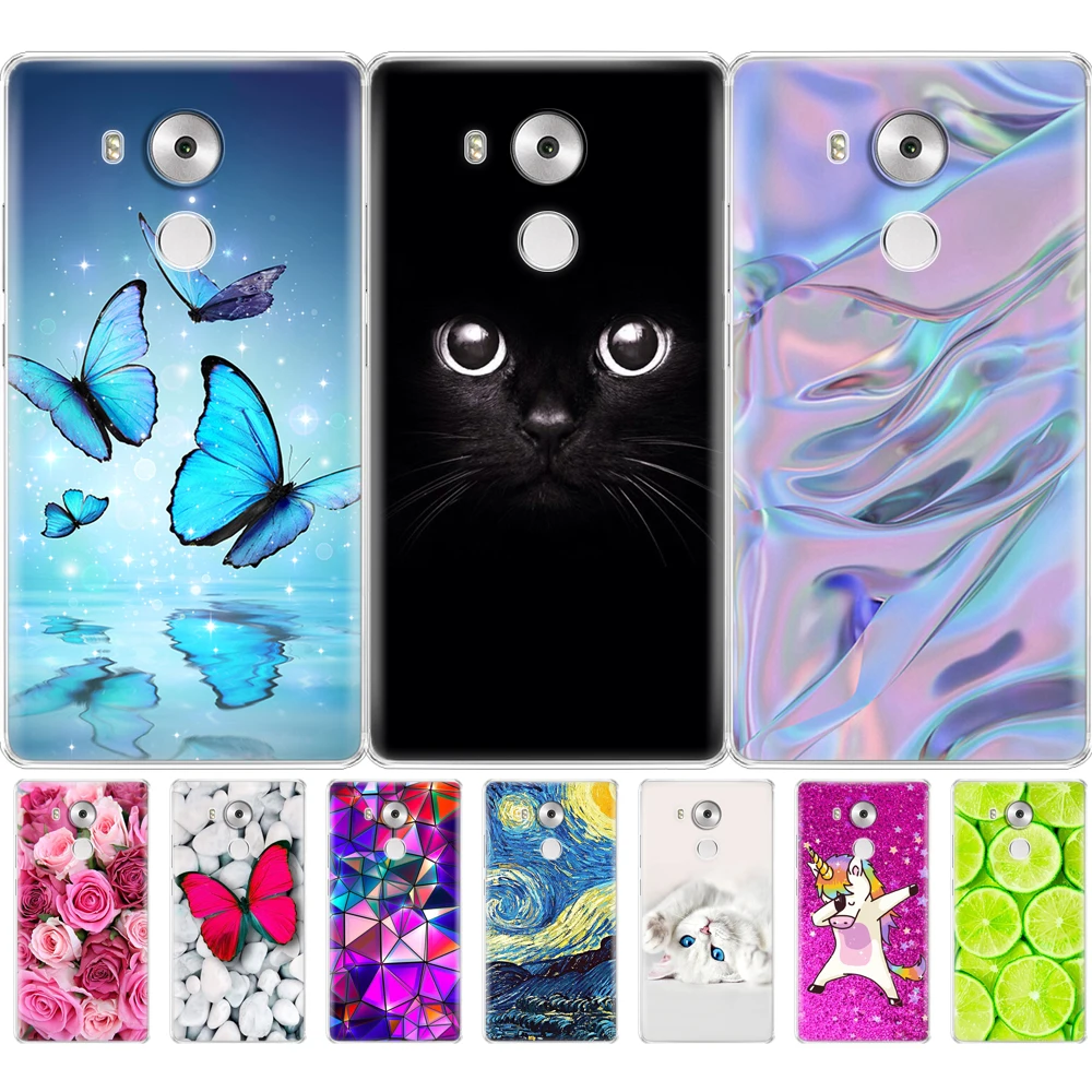 for Huawei Mate 8 Case Cover Huawei Mate8 Case Cartoon Soft back cover Mate 8 Coque Funda Skin shockproof Cat flower