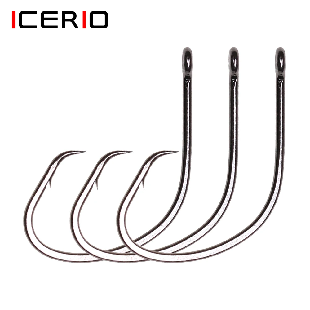 ICERIO 25PCS High Carbon Steel Saltwater Anti Corrosion Octopus Circle Hooks Sharp Point Black Nickle Hook