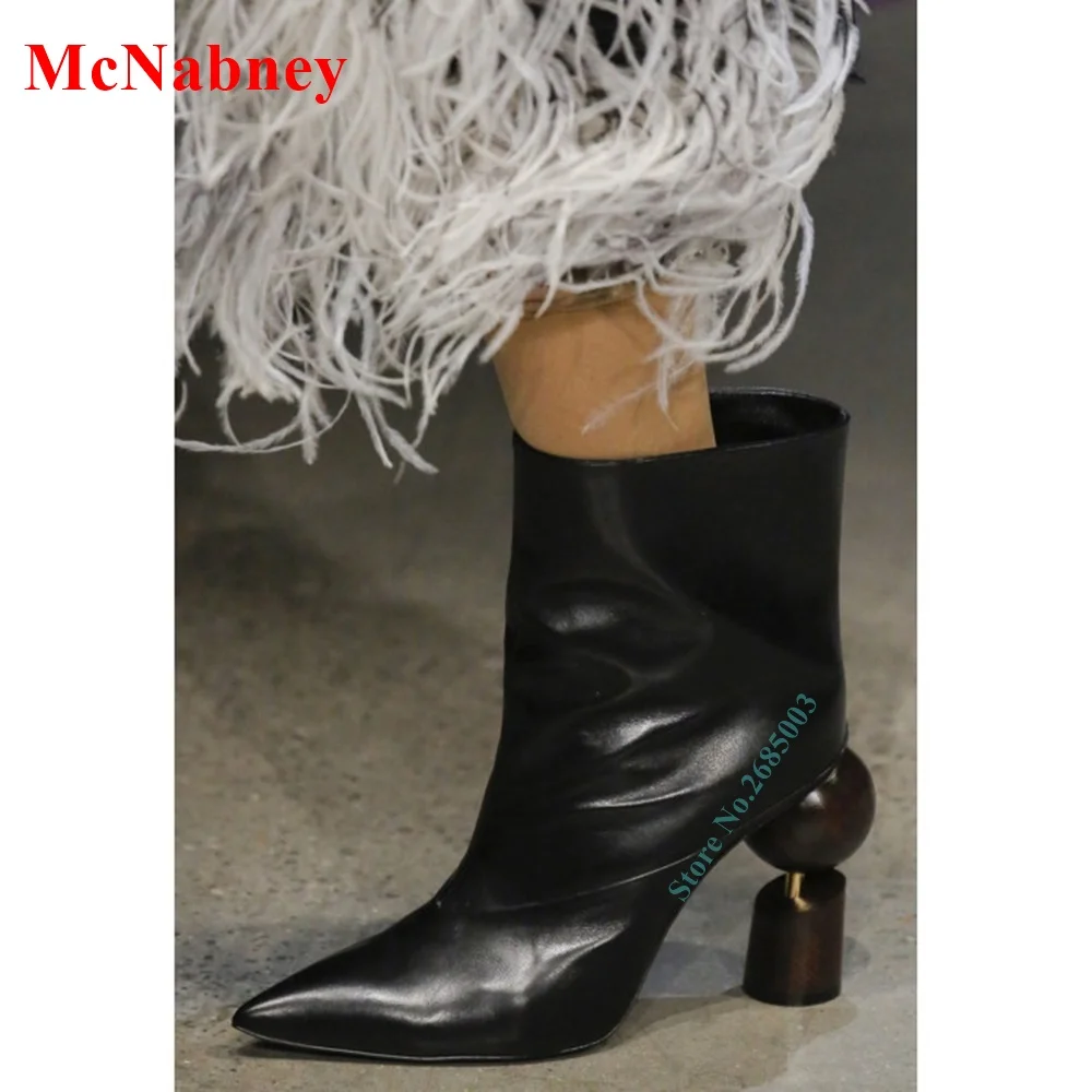 

Pointed Toe Strange Ankle Boots Mixed Colors Slip On Leather Patchwork Fashion Show Women Autume Winter Party Dress Short Boots