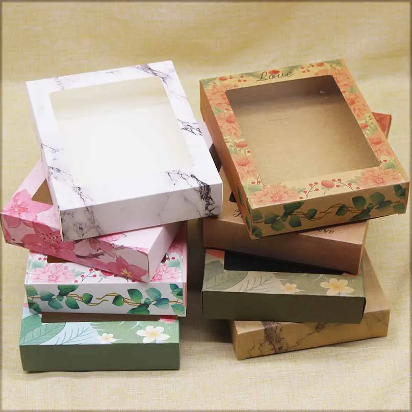 

17.5x13.5x3.5cm Kraft paper Box packaging large rectangular packing box with window small cardboard box with window 100pcs/lot