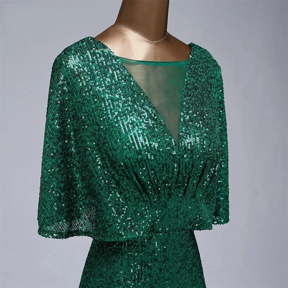 Sexy sequin Evening dress short sleeves vestidos de fiesta green dress evening gowns for women Party dress prom dresses