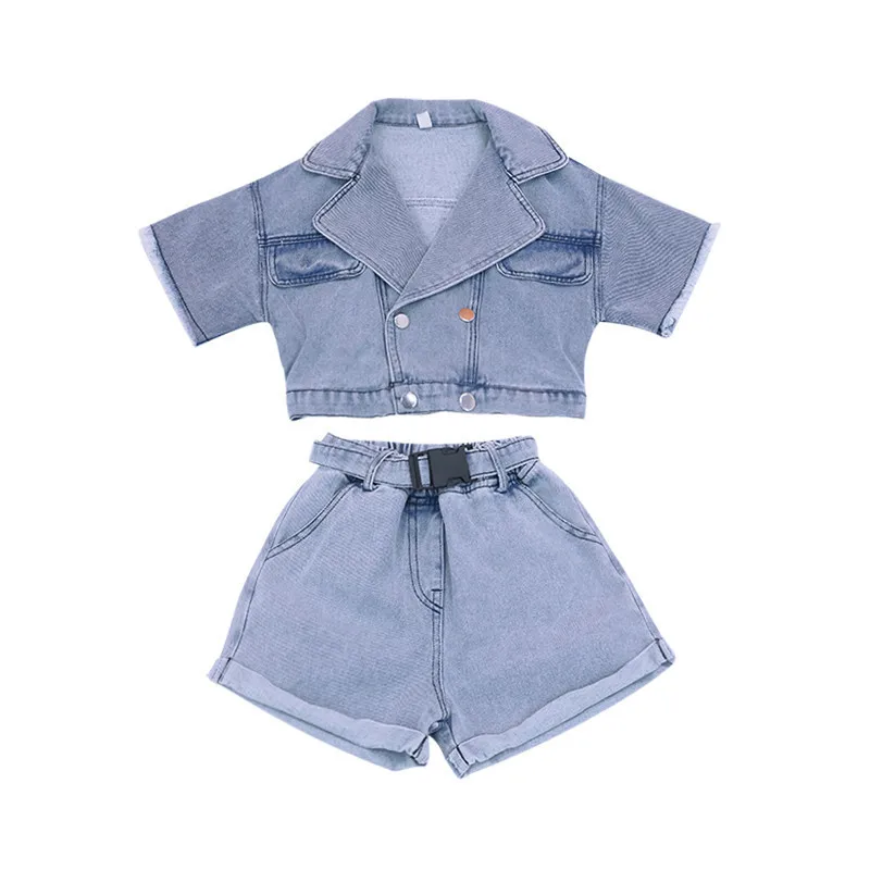 Girls Suits Short Denim Jacket +Short Pant New Children Summer 2021 Toddler Girl Clothes Kids Fashion image 5