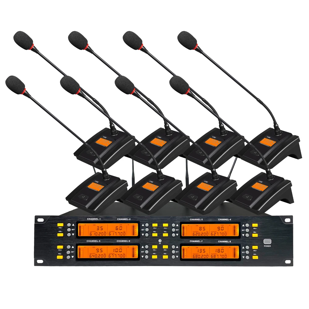 

MiCWL MU8000 UHF Digital 8 Desktop Table Conference Microphones System Adjustable Frequency