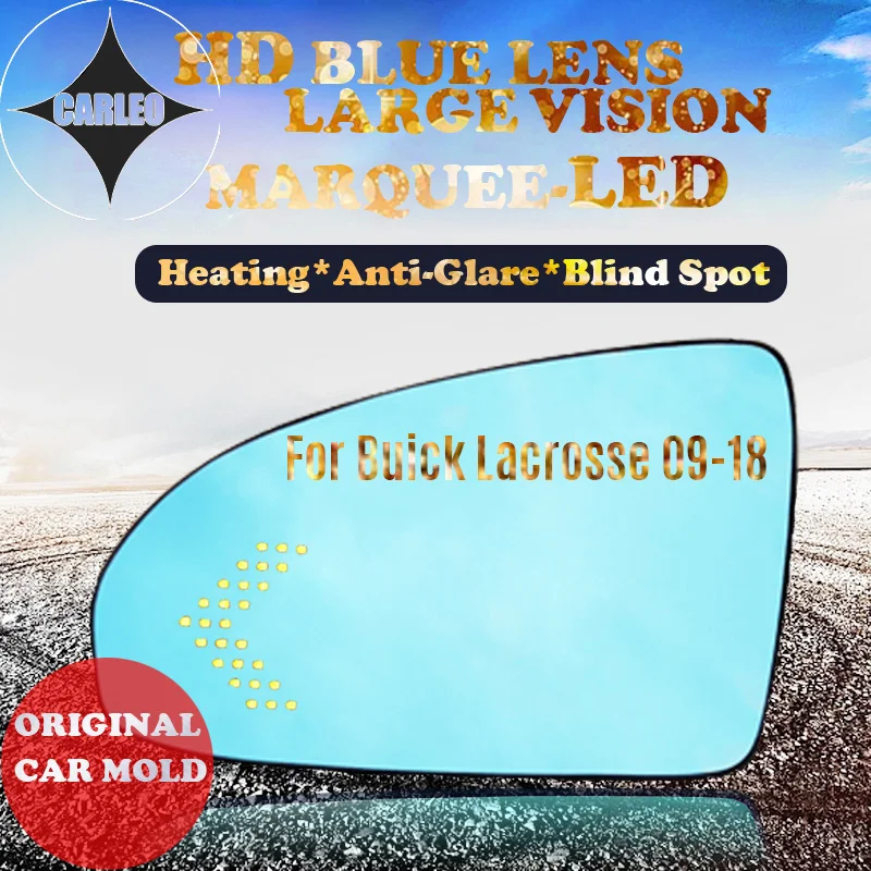 1 Pair Car Side View Mirror Lens for Buick Lacrosse 2009-18 Blue Glass HD Large view With Heating Blind Spot Warning Marquee LED