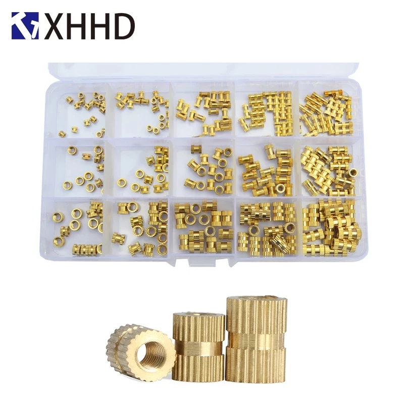 250PCS Sert Double Pass Copper Knurl Nut Brass Insert Thread Metal Lock Nuts  Embedded Fastener Assortment Kit Set Box M2 M3 M4