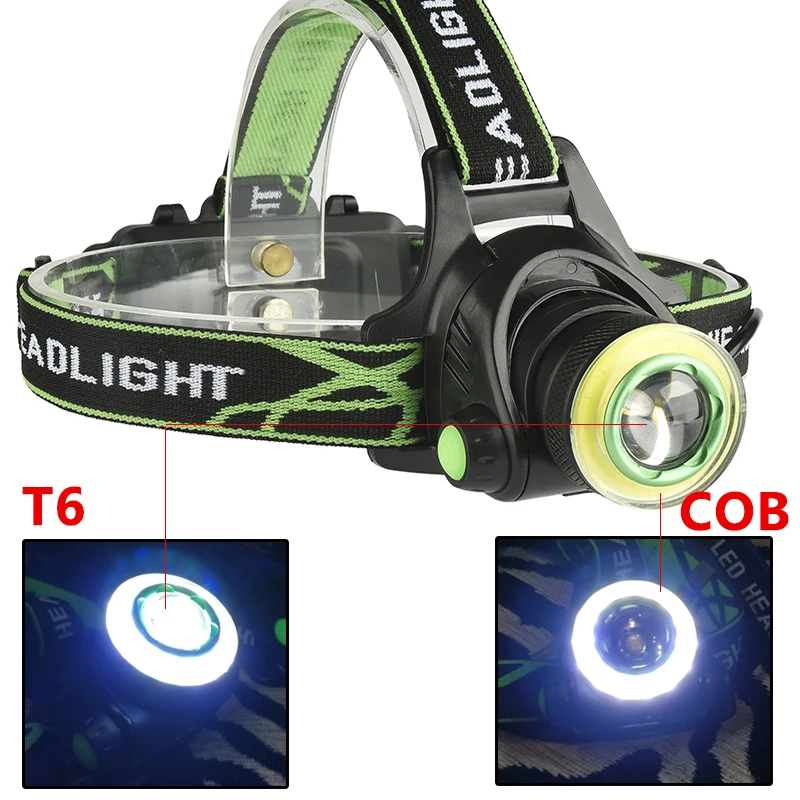 XM-L T6 & COB Led Headlamp Zoom Headlight 18650 Battery USB Rechargeable for Fishing Head Flashlight Lamp Torch Waterproof Light