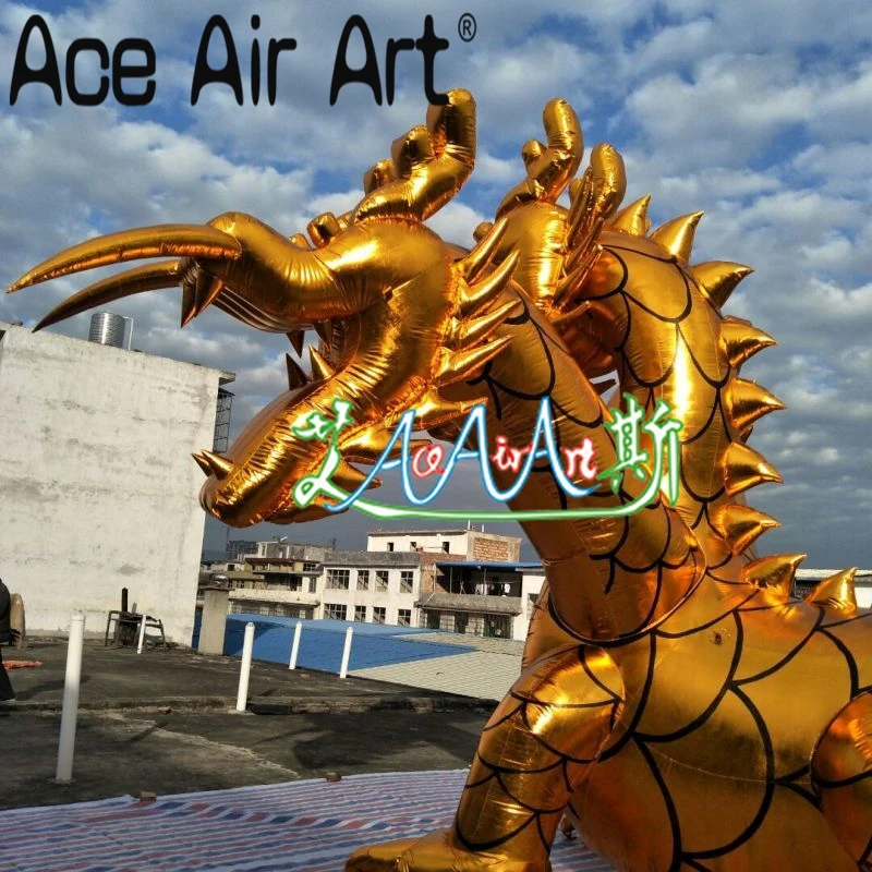 Beautiful and Vivid Inflatable Golden Three-headed Dragon for Exhibition or Decoration in Party and Giant Event