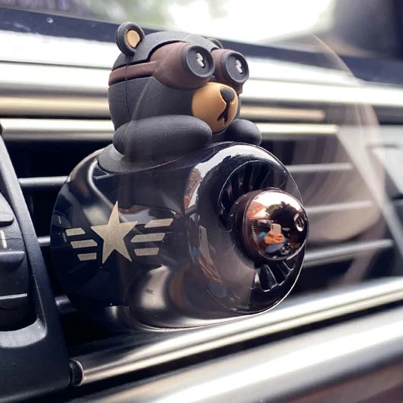 Car Air Freshener Bear Pilot Rotating Propeller Air Outlet Perfume Flavoring Fragrance Magnetic Design