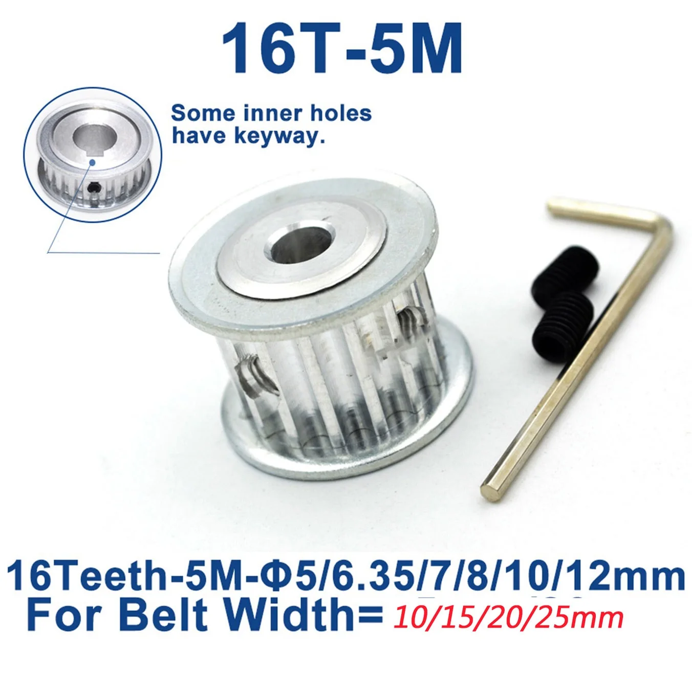 Arc 16 Teeth HTD 5M Synchronous Pulley, Bore 5/6/6.35/7/8/10/12mm, For Width 10/15/20/25mm HTD5M Timing Belts, Wheel 16Teeth 16T