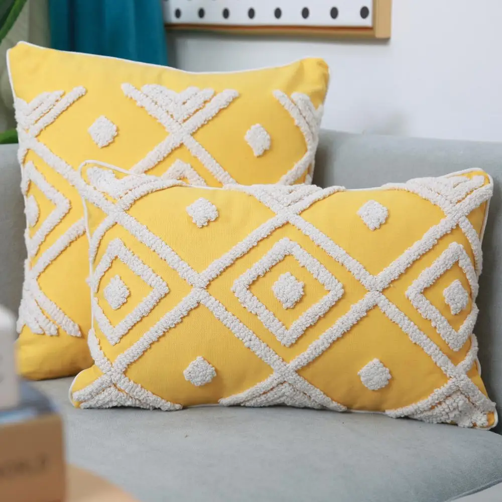 

Yellow cushion cover 45x45cm/30x50cm pillow cover Tufted Geometric for Netural Home decoration Living Room Bedroom Chair