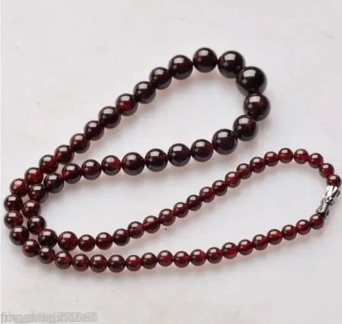 Natural 6-14mm Garnet Round Beads Necklace 18
