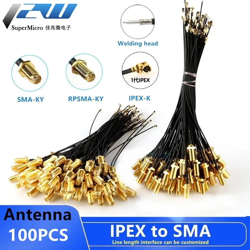 

100PCS SMA Connector Cable Female to uFL/u.FL/IPX/IPEX, UFL to SMA Female RG1.13 Antenna ,RF Cable Assembly RP-SMA-K IPEX to SMA