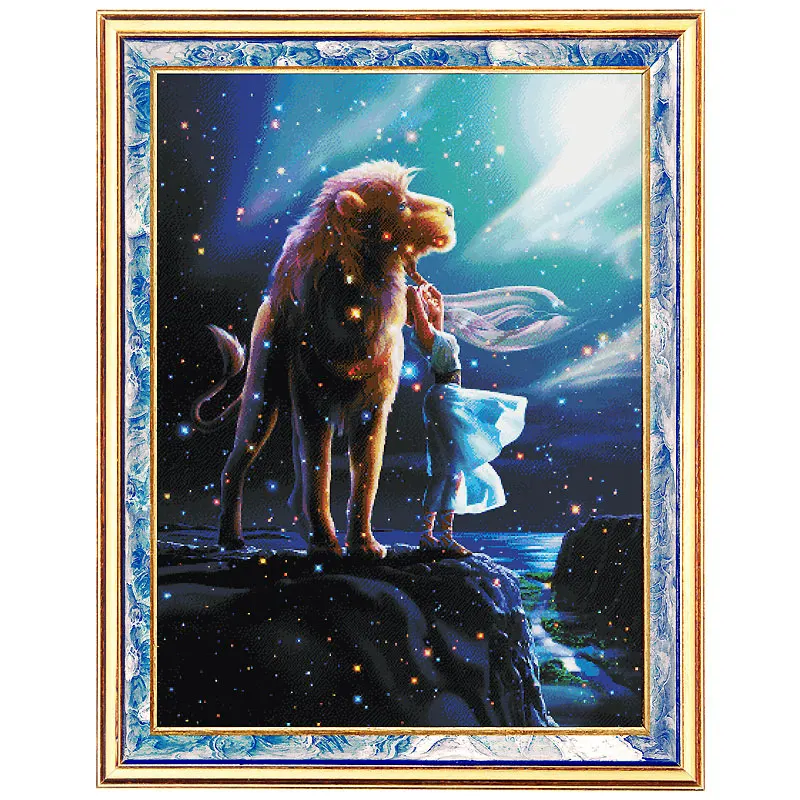 

Accurate Printing Cross Stitch Fishxx Dream Starry Sky Kit 12 Constellation Oil Painting Full Embroidery Home Living Room Leo