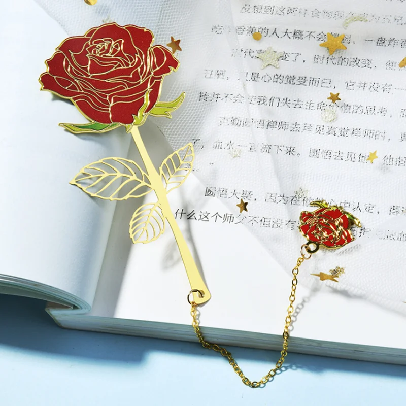 Kawaii Rose Ginkgo Nelke Lesezeichen Nette Metall Anhänger Muster Buch Mark Seite Ordner Decor Büro Schule Liefert Schreibwaren