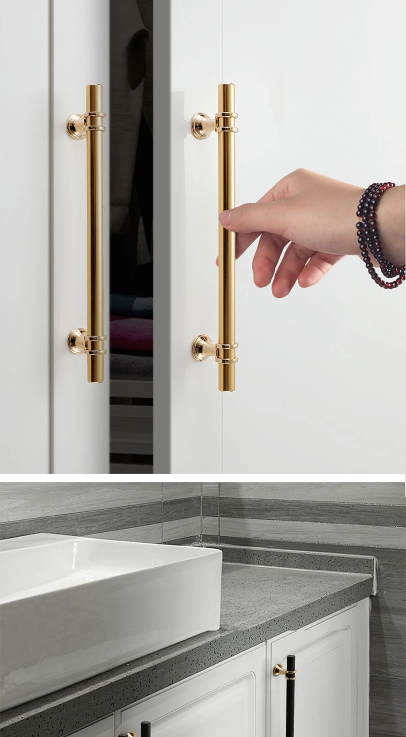 WV Einfache Schrankgriffe in Schwarz und Gold, Luxuriöse Küchentürknöpfe, Gerade T-Griffe für Schränke, Möbelbeschläge 222 – Detail 7