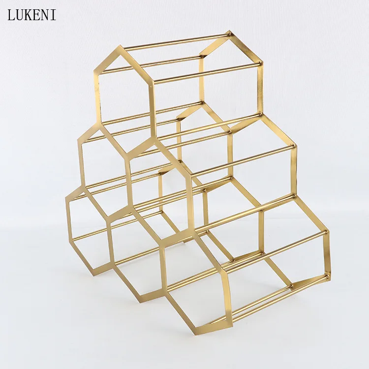 European Style Wine Rack Decoration Simple Modern Metal Bronze Color Living Room Home Hotel Model Honeycomb Wine Rack