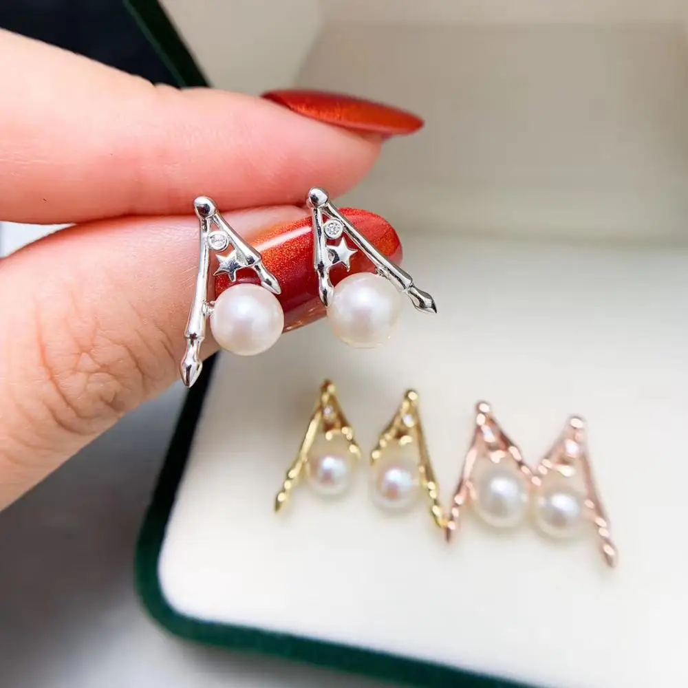 

TWO PEARL 925 Sterling Silver Earrings Mountings Jewelry Parts Fittings Accessories for Pearls Beads Stones Agate Jade Crystal